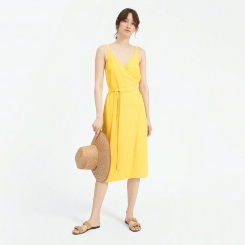 NWT Everlane Size 4 Yellow Japanese GoWeave Tank Wrap Midi Dress $100